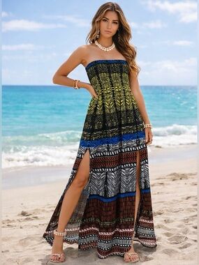 Xhilaration Strapless Maxi Dress in Yellow, Blue, Black, White, & Red